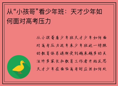 从“小孩哥”看少年班：天才少年如何面对高考压力