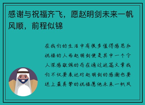 感谢与祝福齐飞，愿赵明剑未来一帆风顺，前程似锦