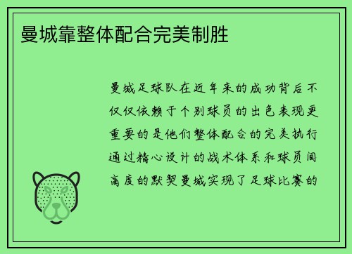 曼城靠整体配合完美制胜